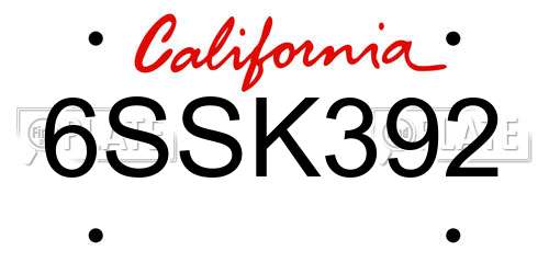 6SSK392 California License Plate