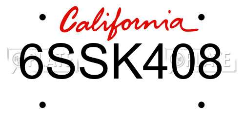 6SSK408 California License Plate