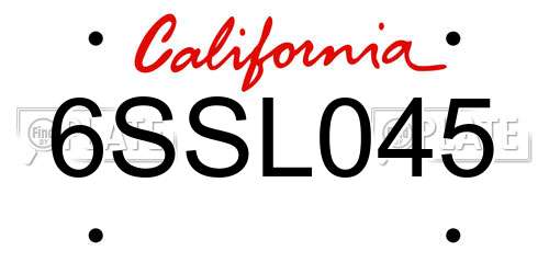 6SSL045 California License Plate