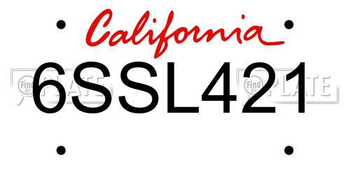 6SSL421 California License Plate
