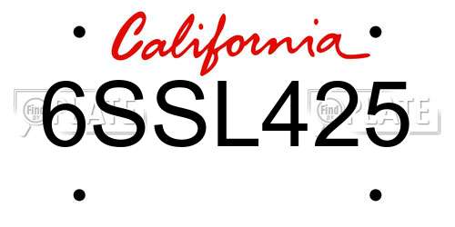 6SSL425 California License Plate
