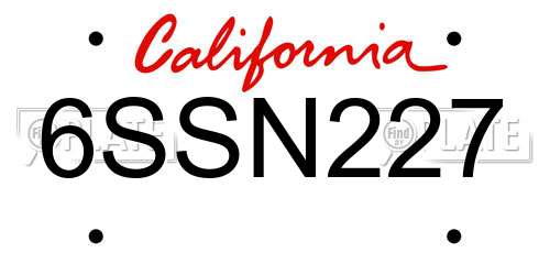 6SSN227 California License Plate