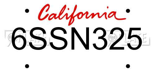 6SSN325 California License Plate