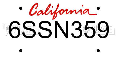 6SSN359 California License Plate