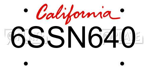 6SSN640 California License Plate