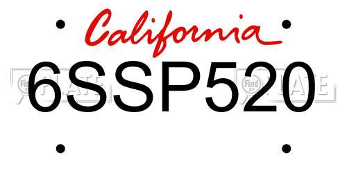 6SSP520 California License Plate
