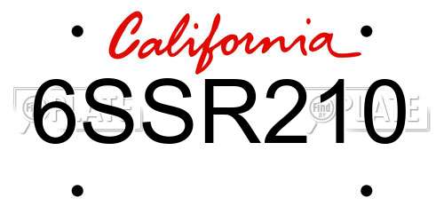 6SSR210 California License Plate