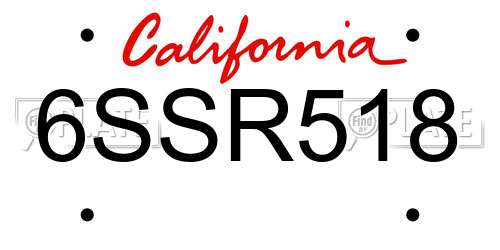 6SSR518 California License Plate