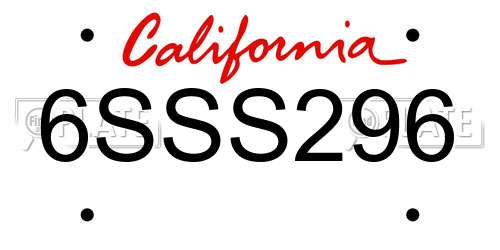 6SSS296 California License Plate
