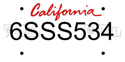 6SSS534 California License Plate