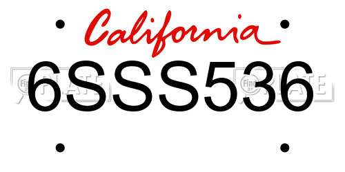 6SSS536 California License Plate