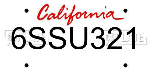 6SSU321 California License Plate