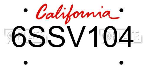 6SSV104 California License Plate