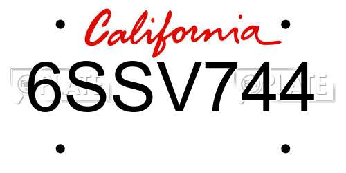 6SSV744 California License Plate