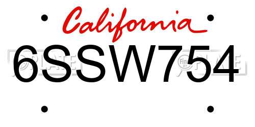 6SSW754 California License Plate