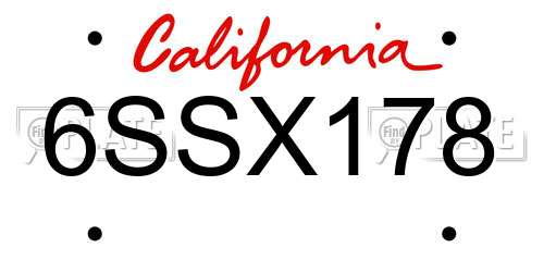 6SSX178 California License Plate
