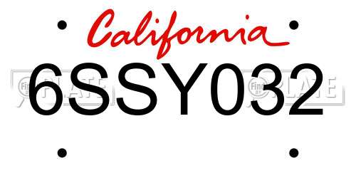 6SSY032 California License Plate