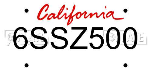 6SSZ500 California License Plate