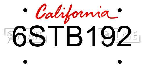 6STB192 California License Plate