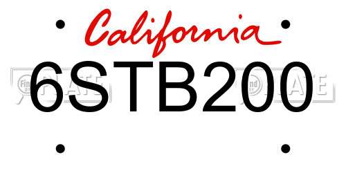 6STB200 California License Plate