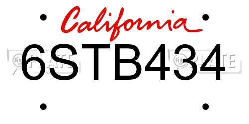 6STB434 California License Plate