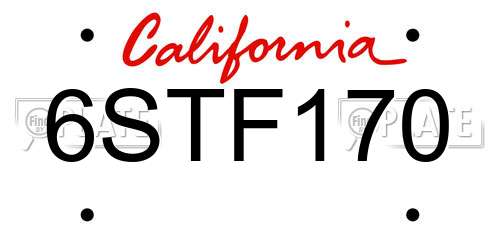 6STF170 California License Plate