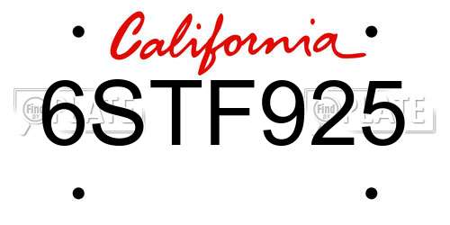6STF925 California License Plate