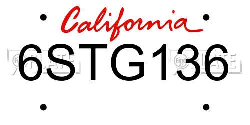 6STG136 California License Plate