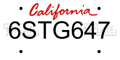 6STG647 California License Plate