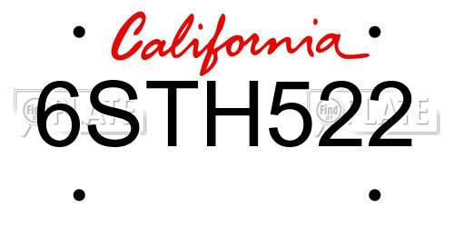 6STH522 California License Plate