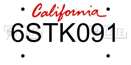 6STK091 California License Plate