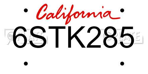 6STK285 California License Plate