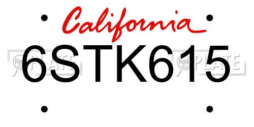 6STK615 California License Plate