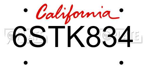 6STK834 California License Plate