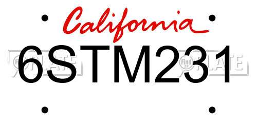 6STM231 California License Plate