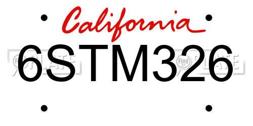 6STM326 California License Plate
