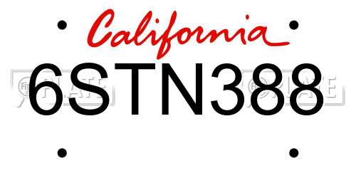 6STN388 California License Plate
