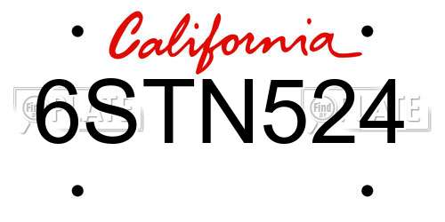 6STN524 California License Plate