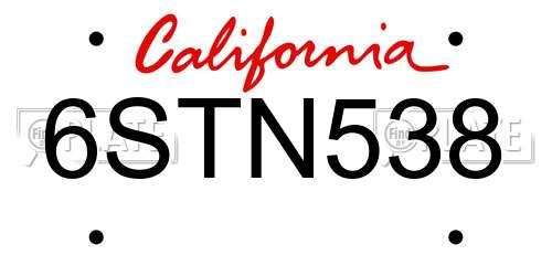6STN538 California License Plate