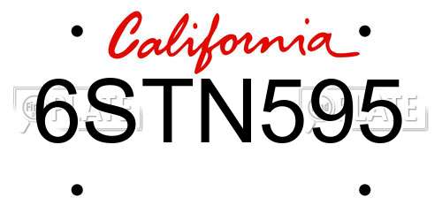 6STN595 California License Plate