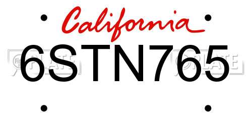 6STN765 California License Plate