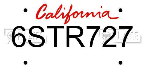 6STR727 California License Plate
