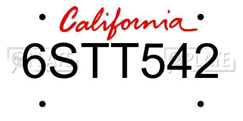 6STT542 California License Plate