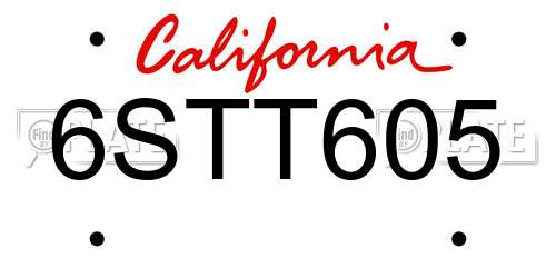 6STT605 California License Plate