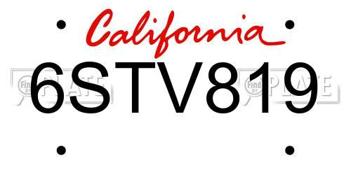 6STV819 California License Plate