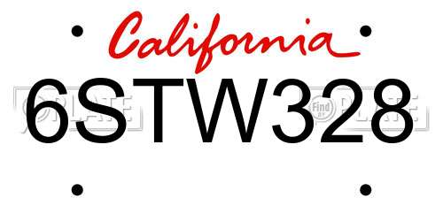 6STW328 California License Plate