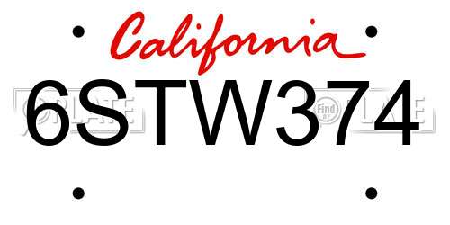 6STW374 California License Plate