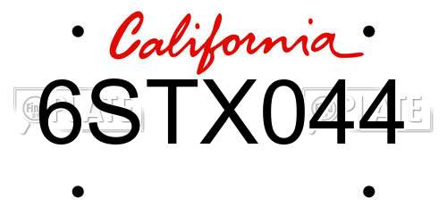 6STX044 California License Plate
