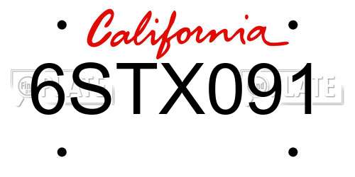 6STX091 California License Plate