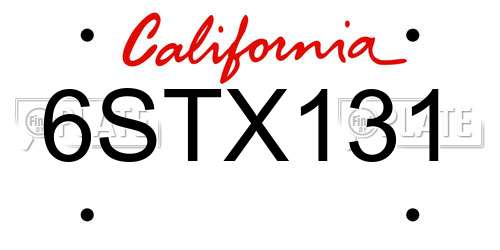 6STX131 California License Plate